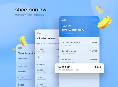 Slice | Borrow statement 3d branding case study design fintech graphic design interface design mobile ui payment app slice statement ui ux vector