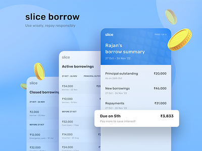 Slice | Borrow statement 3d branding case study design fintech graphic design interface design mobile ui payment app slice statement ui ux vector