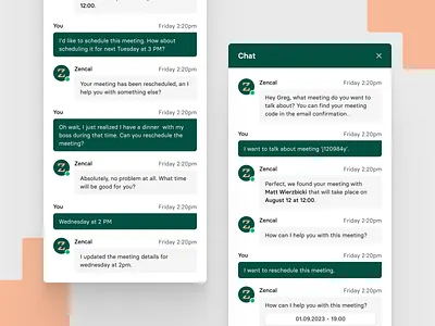 Meeting assistant chat module 👀 - UI design for Zencal bot chat figma meeting popup zencal