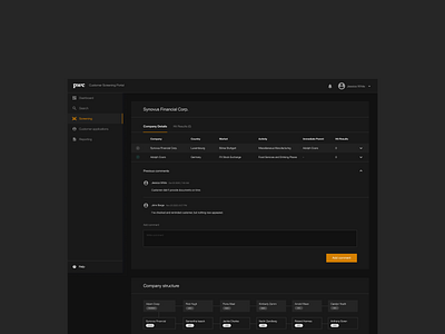 PwC • screening portal aml corporate dashboard design enterprise finance fintech kyc product design screening ui ux web app