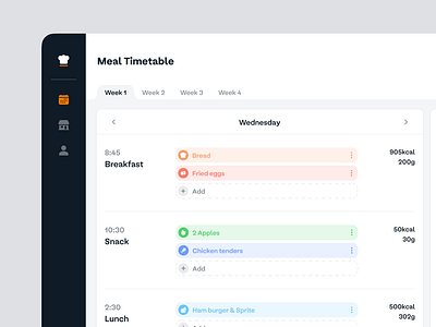 meal timetable design desktop ui web design