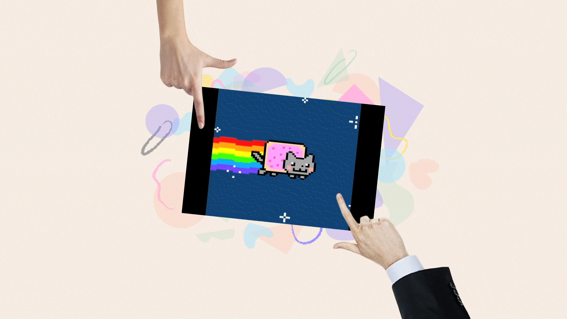 nyan cat aftereffect animation branding cat collage cute design graphicdesign hands illustration motion design nyan nyan cat space x