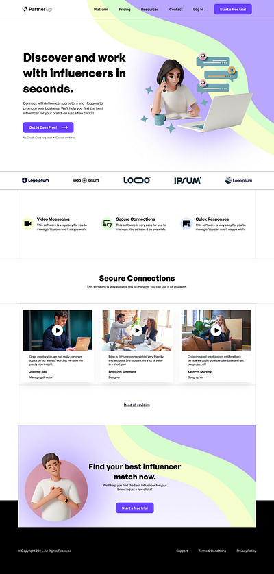 PartnerUp Influencer Website design figma hero illustration influencer landing page ui uiux ux web design