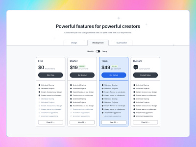 Pricing Table Component component design system landing page pricing table saas landing page section block ui design ux design