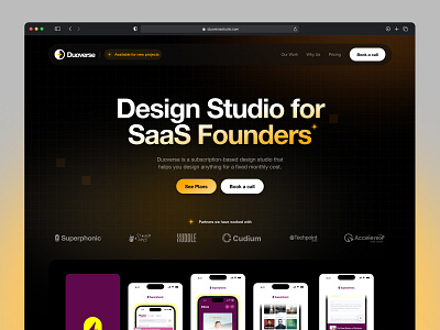 Duoverse Studio Landing Page app ui branding design interface interfacedesign landing page landing page design logo ui uiux uxui web design web ui