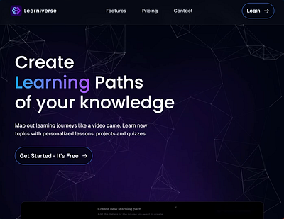 AI Edtech Startup Landing page: Course Creation AI App ai animation app bento blue dark design education figma grid landing page purple startup ui ux web web design webapp webdesign website