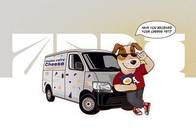 Ardi cheese mascot 2d car character cheeese delivery dog illustration mascot rassel terier