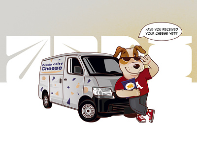 Ardi cheese mascot 2d car character cheeese delivery dog illustration mascot rassel terier