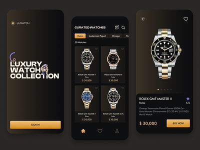 Luxury Watch App UI Design adobe xd android app design app interaction design ecommerce app figma interface ios mobile online store product design ui ui design uiux