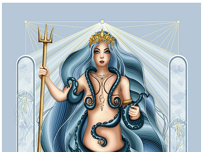 Neptune baleine boticelli femme mermaid neptune ocean octopus pieuvre sirene whale