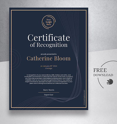 Recognition Certificate Template branding certificate design employee free freebie recognition template