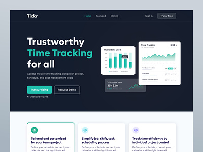 Time Tracking Website Landing Page animation branding full website design graphic design homepage landing page landingpage motion graphics product design time management time track time tracking dashboard time tracking landing page tracking ui uiux design web design webdesign webflow design agency website