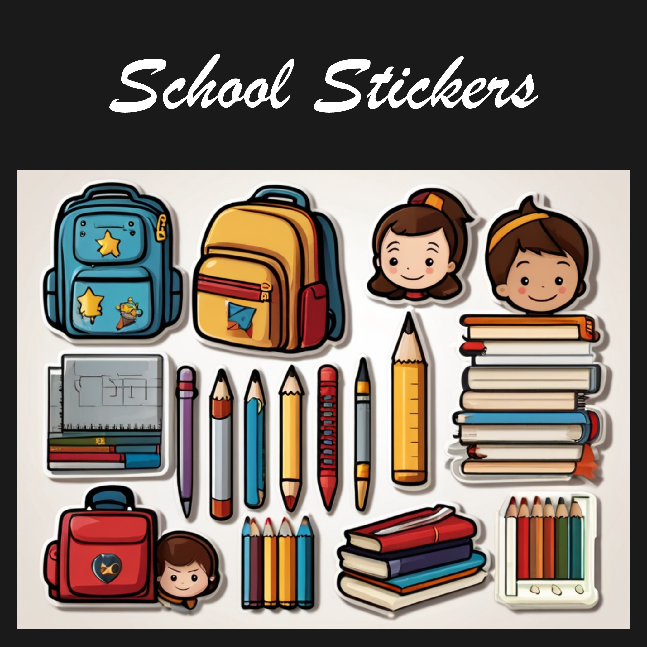 School Stickers graphic design logo motion graphics school set stickers