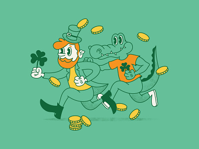 St. Patrick's Day 5K 5k alligator character character illustration clover coins gator green leprechaun run runner running st patricks day