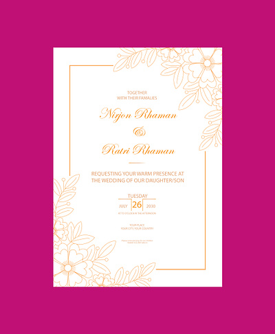 Line art invitation card ai card design floral design illustration invitation card line art design wedding card