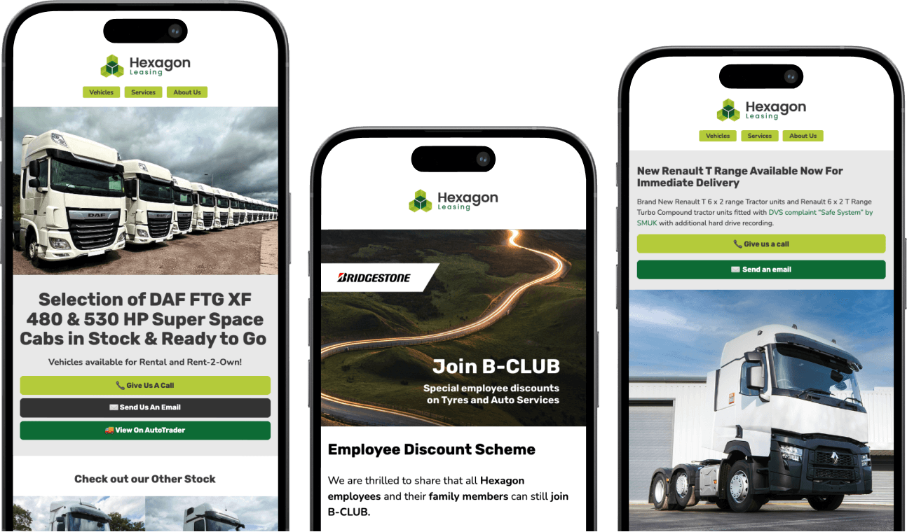 Digital Marketing for Hexagon Leasing branding email marketing graphic design illustration motion design photography social media ux design videography web design web development