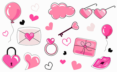 Cute Valentine Stickers! cute clipart hand drawn illustration kawaii pink ring vector sticker valentine elements valentine sticker set vector