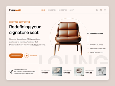 Furniture store landing page chair furniture furniture landing page furniture store home decore landing page landing page design table web web design website design website ui