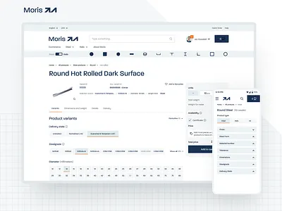 Moris - online steel wholesaler desktop ecommerce mobile steel website