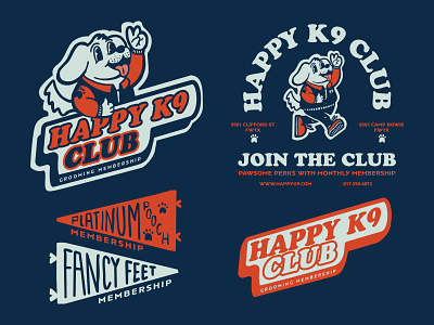 Happy K9 Membership 40s 50s americana brand branding design dog drawing graphic design grooming illustration inking logo membership pennant vector