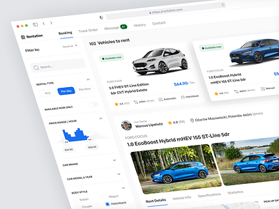 Car Rental Dashboard App app car cards clean design filter fireart rental ui ux vehicle