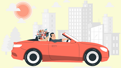 Engagement day animation 2d 2d animation adobe illustrator after effects animation character characters city animation dating engagement day graphic design illustration man and woman man in a car motion design motion graphics red car simple animation urban animation vector