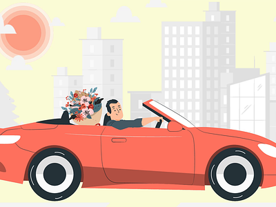 Engagement day animation 2d 2d animation adobe illustrator after effects animation character characters city animation dating engagement day graphic design illustration man and woman man in a car motion design motion graphics red car simple animation urban animation vector