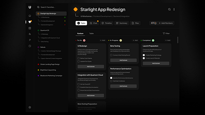 Project Management Dashboard Design app branding customer experience cx dark dashboard dashboard design design graphic design illustration kanban logo productivity app project management ui vector webapp