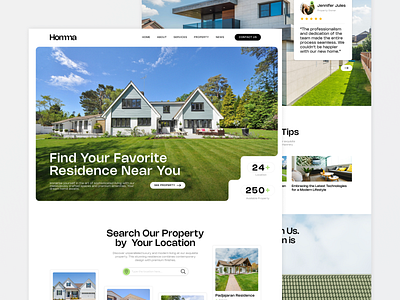 Homma - Real Estate Landing Page 🍃 app brand design brand identity clean design green house illustration landing page property real estate ui ui design unique web design website