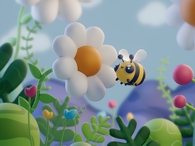 Bumbling Bumble Bee 3d 3d character 3d character animation animation bee character character animation character design cinema 4d flowers mograph motion graphics