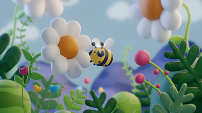 Bumbling Bumble Bee 3d 3d character 3d character animation animation bee character character animation character design cinema 4d flowers mograph motion graphics