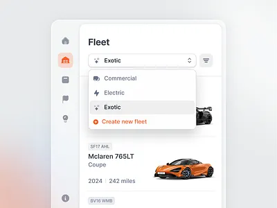 Car Admin Dashboard Manu - Side nav admin car cards dashboard dropdown icons interaction interface light mode management menu minimal nav navigation product product ui side bar side nav sueprcars