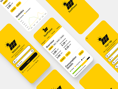 Sunpower app branding dashboard energy graphic design power solar sun ui ux yellow