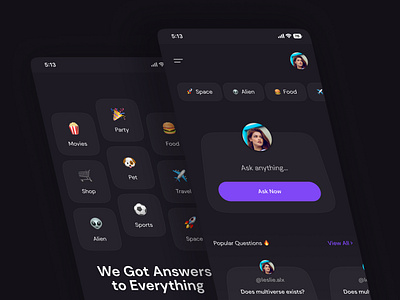 QnA App Design | UI Design app appdesign appdesignui appui dark darkapp darkmode darktheme design mobileapp mobileappui qna qnaapp questionapp ui uidesign uiux uiuxdesign ux uxdesign