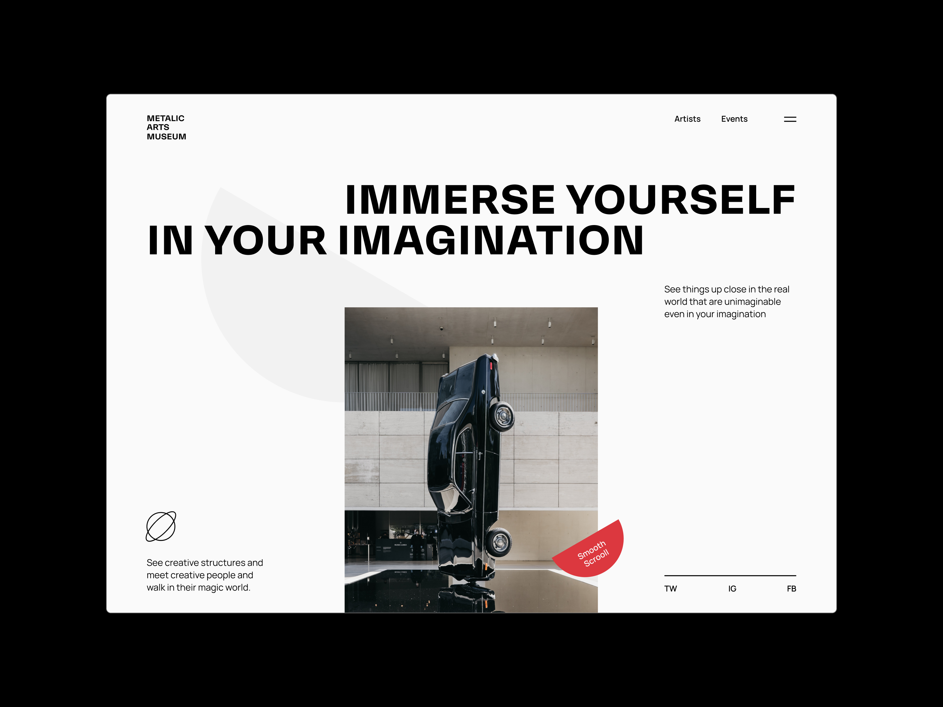 Metallic Arts Museum art art museum car classic classic car echo echo design echodesign gallery inspiring layout metallic monochromic museum old car typography ui design webdesign website website design