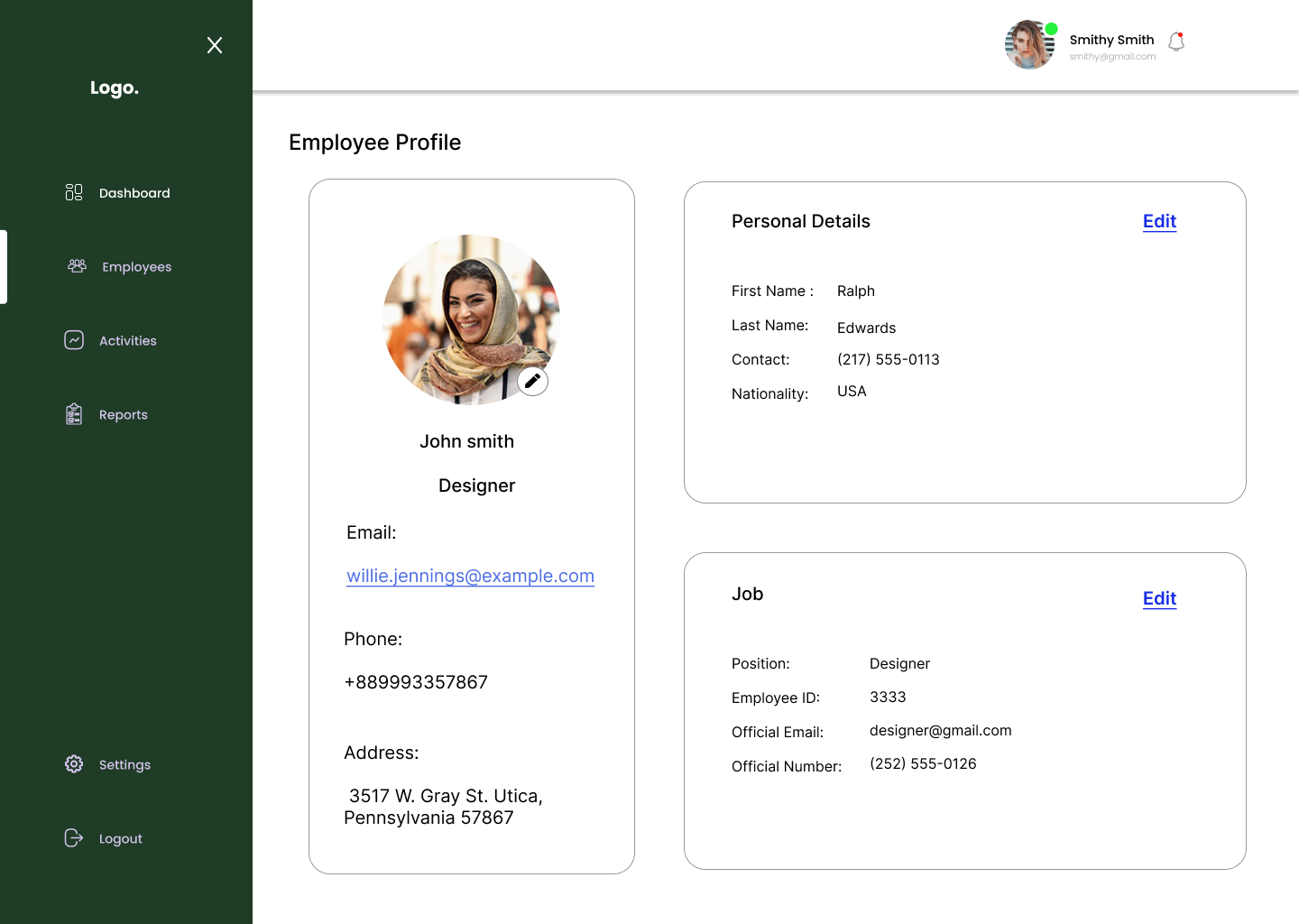 Employee Dashboard and Profile Design by Hadia Razin Mou on Dribbble