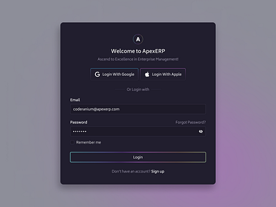 ApexERP: Advanced ERP Login Page effortlessexperience