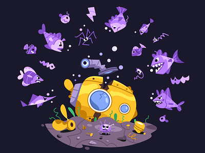 404 - Page Not Found 404 art cartoon character design error fish funny illustration submarine vector website