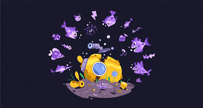 404 - Page Not Found 404 art cartoon character design error fish funny illustration submarine vector website