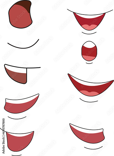 Lips different expressions cute vector illustration cartoon mouths