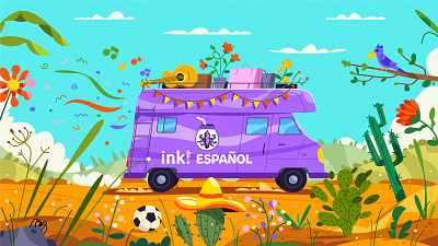 Spanish van art car cartoon character design español funny illustration landscape spain spanish vector