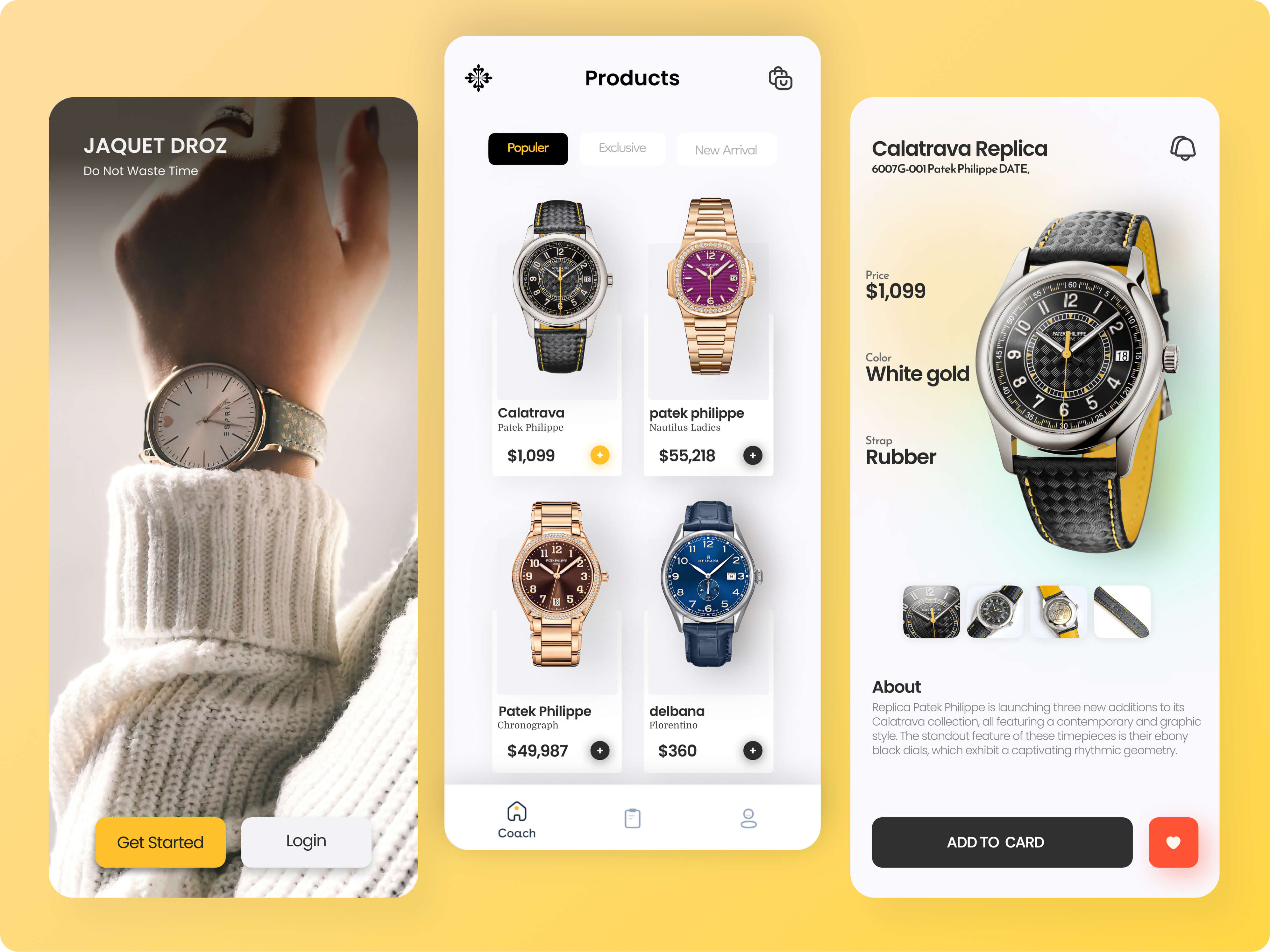 Watch Shop App amazon application ui application design digital watch e commerce watch ui luxury watch ui patiik philippe application patik philippe replica watches royal watch royalwatch smartwatch app design timepiece ui design ux design watch app watch application watch design wrist watch wristwatch ui ux