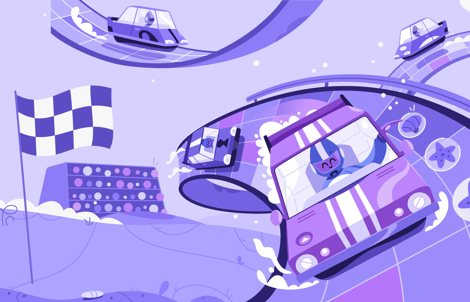 ink! Championship announcement art cartoon championship character design funny illustration racer racing underwater vector