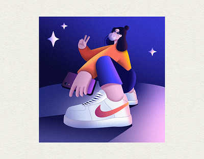 Squat girl boots flat girl illustration nike orange shoes squat vector