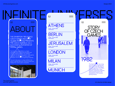 Website Infinite Universes about big blue bold clean cool design font pairing homepage huge list view mobile modern monochrome pixel responsive titles typographic web web design