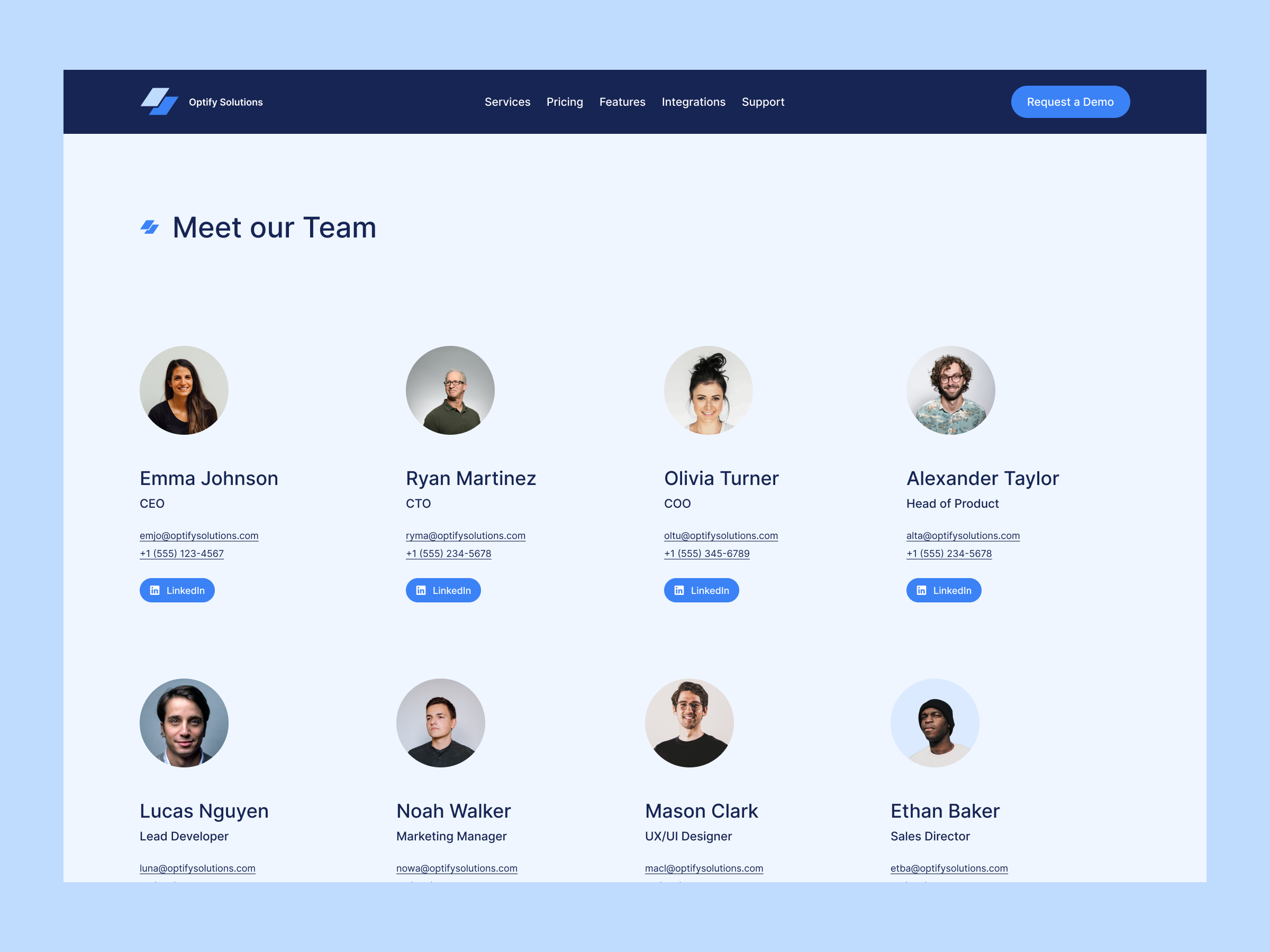 Team page branding ceo contact information design design exploration figma meet our team people portrait team team page ui ui design ux ux design webdesign website