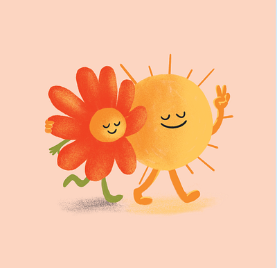 Sun and Flower Friends childrens illustration flower character flower illustration illustration sun character sun illustration
