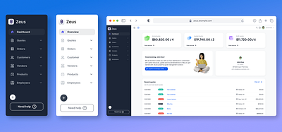 Dashboard variations for Zeus dashboard product design saas
