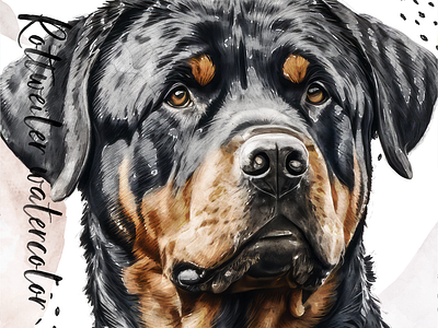 Rottweiler Watercolor Painting Portrait adorable big dog christmas christmas gifts cute puppy digital art graphic design home decor illustration pet friendly pet lover pet portrait portrait poster print rottweiler t shirt wall art watercolor watercolorush