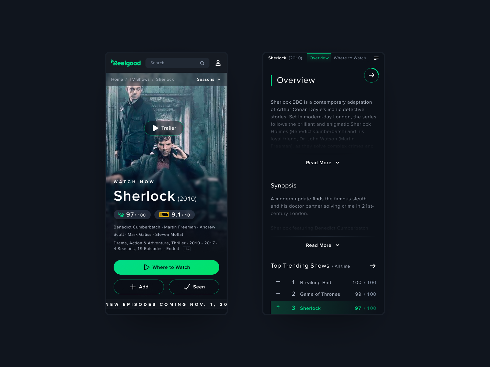 TV Show web page figma tv show ui user interface ux visual design web design